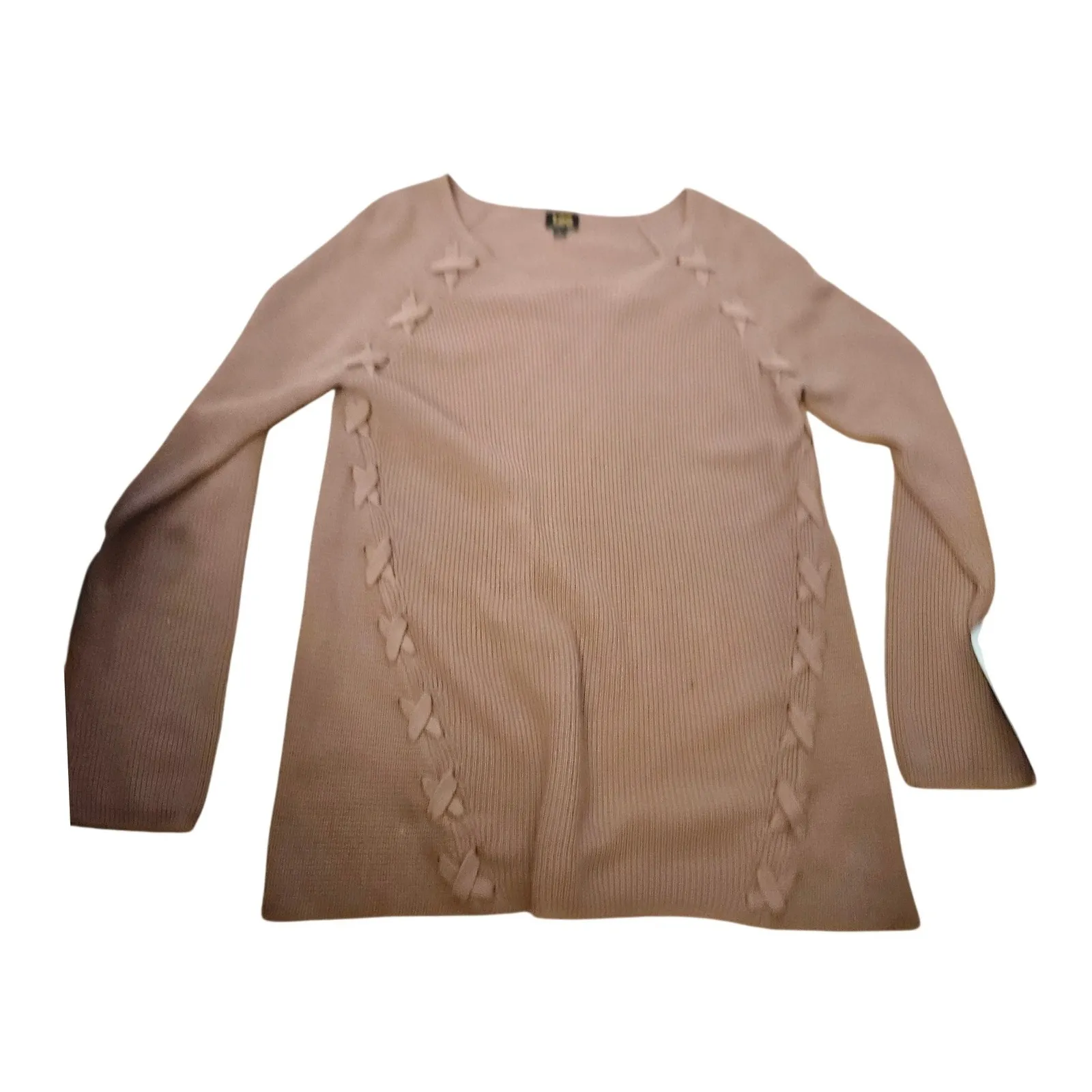 Lee Women's L Brown Ribbed Knit Sweater with Lace-Up Detail - Image 2