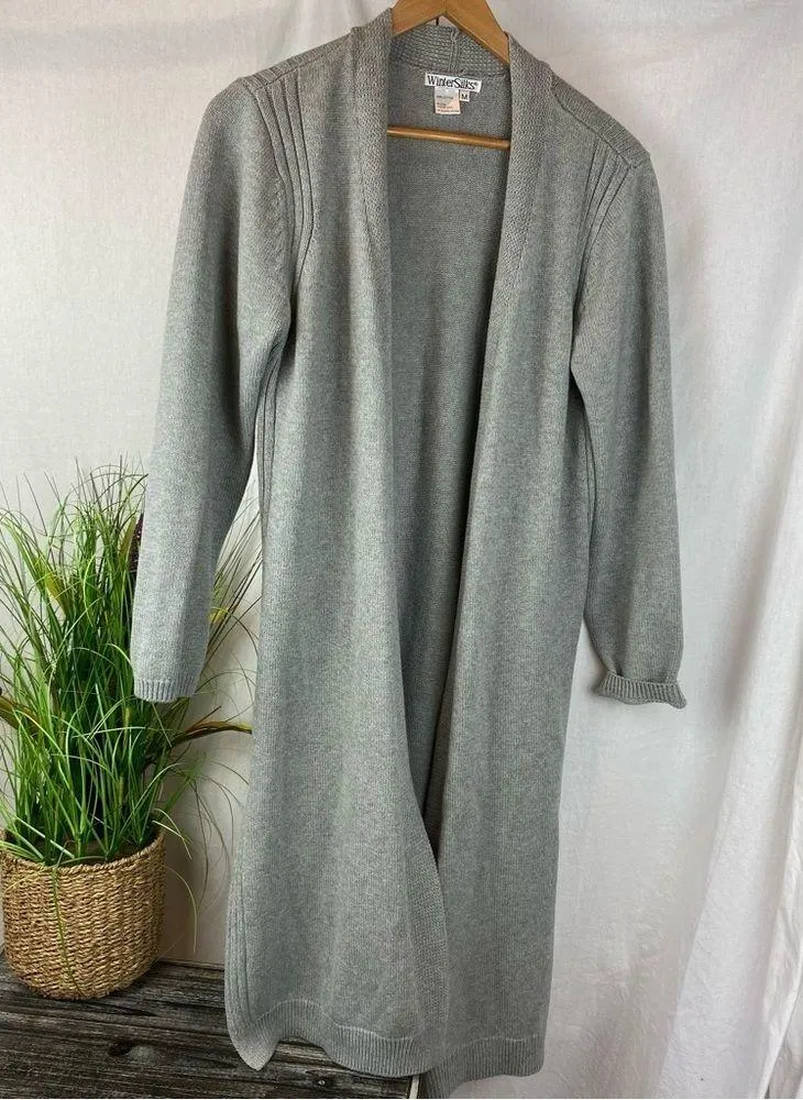 WinterSilks Gray Cotton Open Front Long Sleeve Duster Sweater M Size M - Image 6