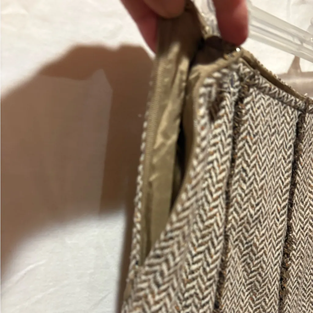 Ann Taylor LOFT a-line flounce skirt herringbone tweed pattern with fringe trim - Image 5