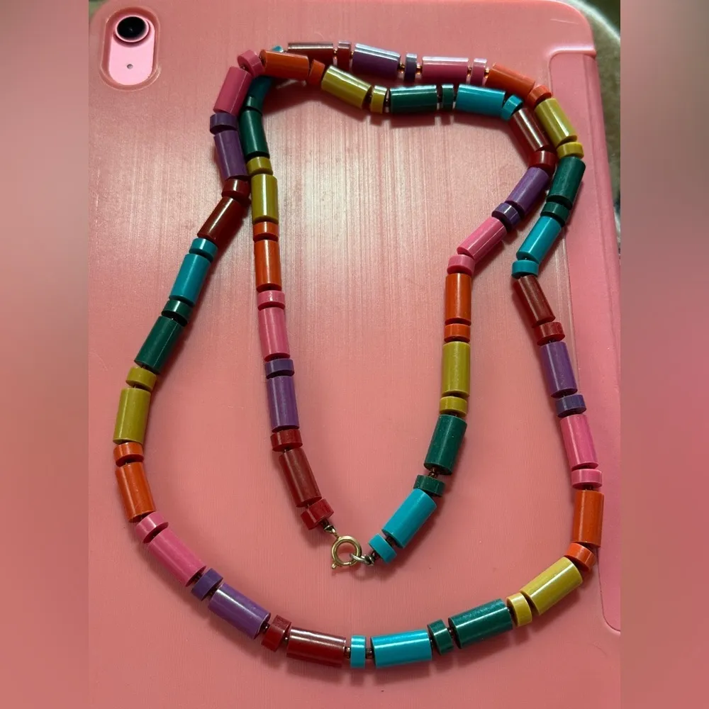 Wooden Colorful Beaded Necklace Red - Image 2