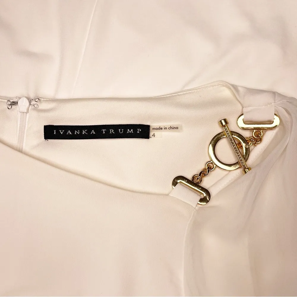 Ivanka Trump White Sheath Dress with Sheer Long Sleeves 4 Small - Image 11