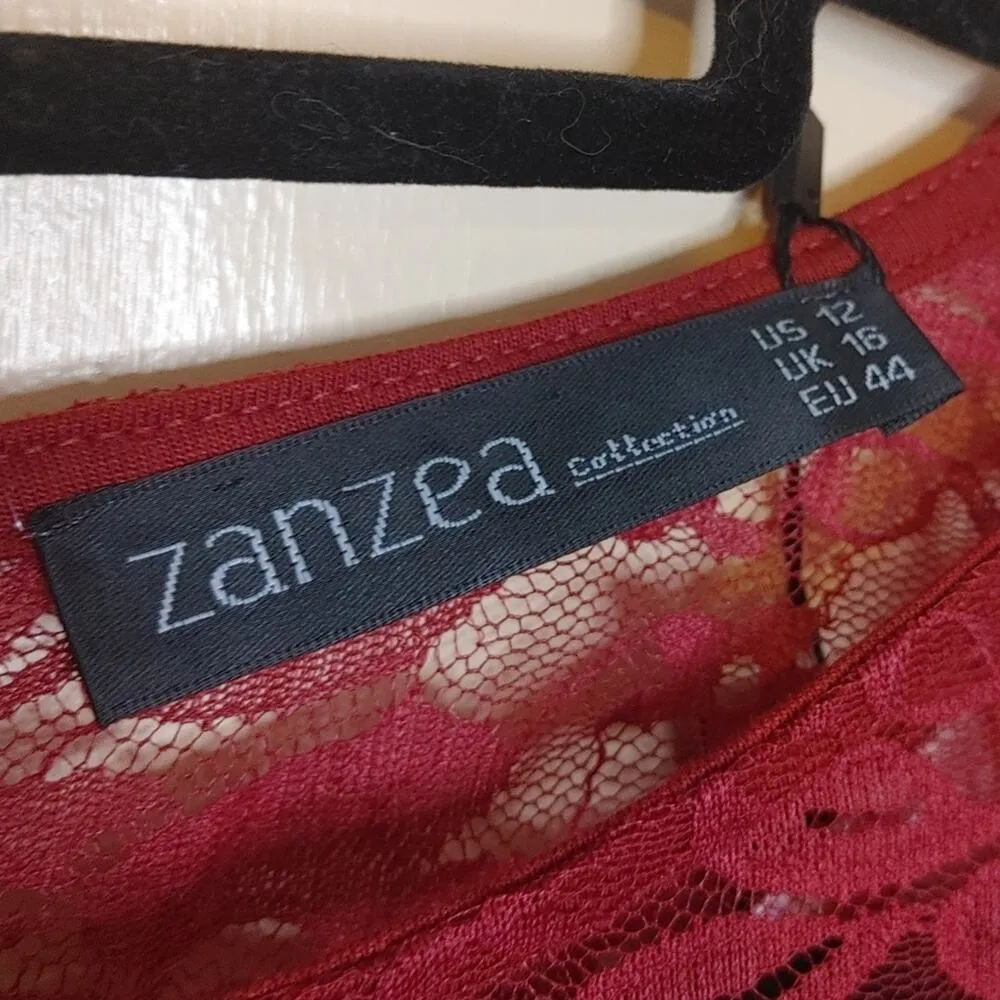 Zanzea Lace Red Dress Sheer Sleeves Size 12 NWT NEW Fancy Formal Chic Cute - Image 11