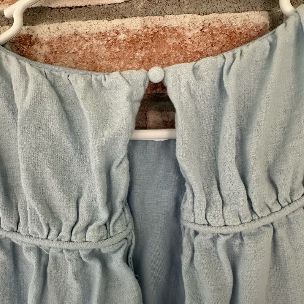 Girl And The Sun Collette Crop Top High Neck Keyhole Back Women’s XL Blue Ruffle - Image 7