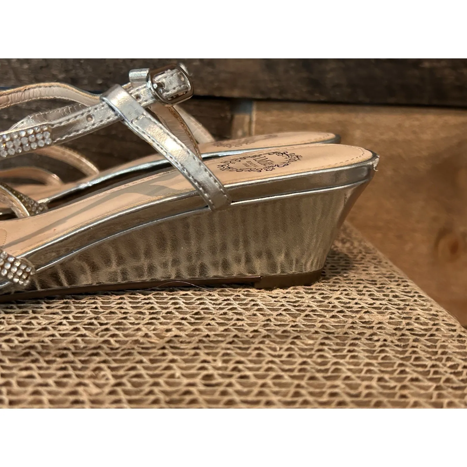 I.Miller Silver Low‎ Wedge Formal Strappy Sandals Prom Sandals Metallic 6.5 - Image 5