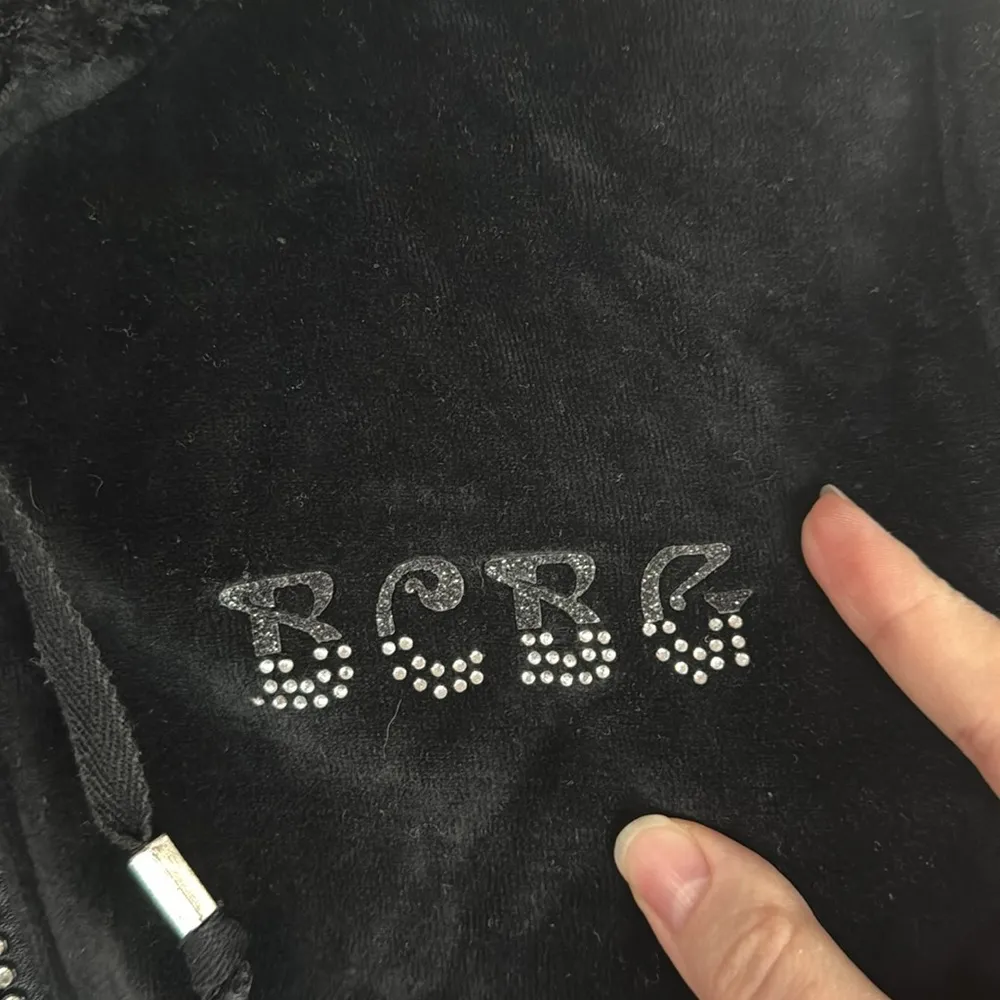 BCBGMaxAzria Velour Black Zip Hoodie spell out logo crystal bling Y2K size S - Image 5