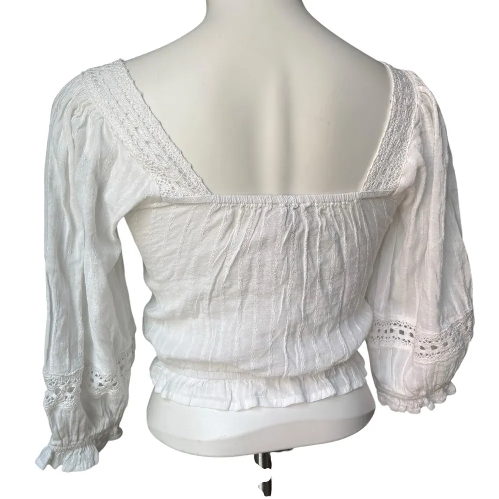 NWT, American Eagle Outfitters White Square Neck Cropped Eyelet Detail Top, XS - Image 6