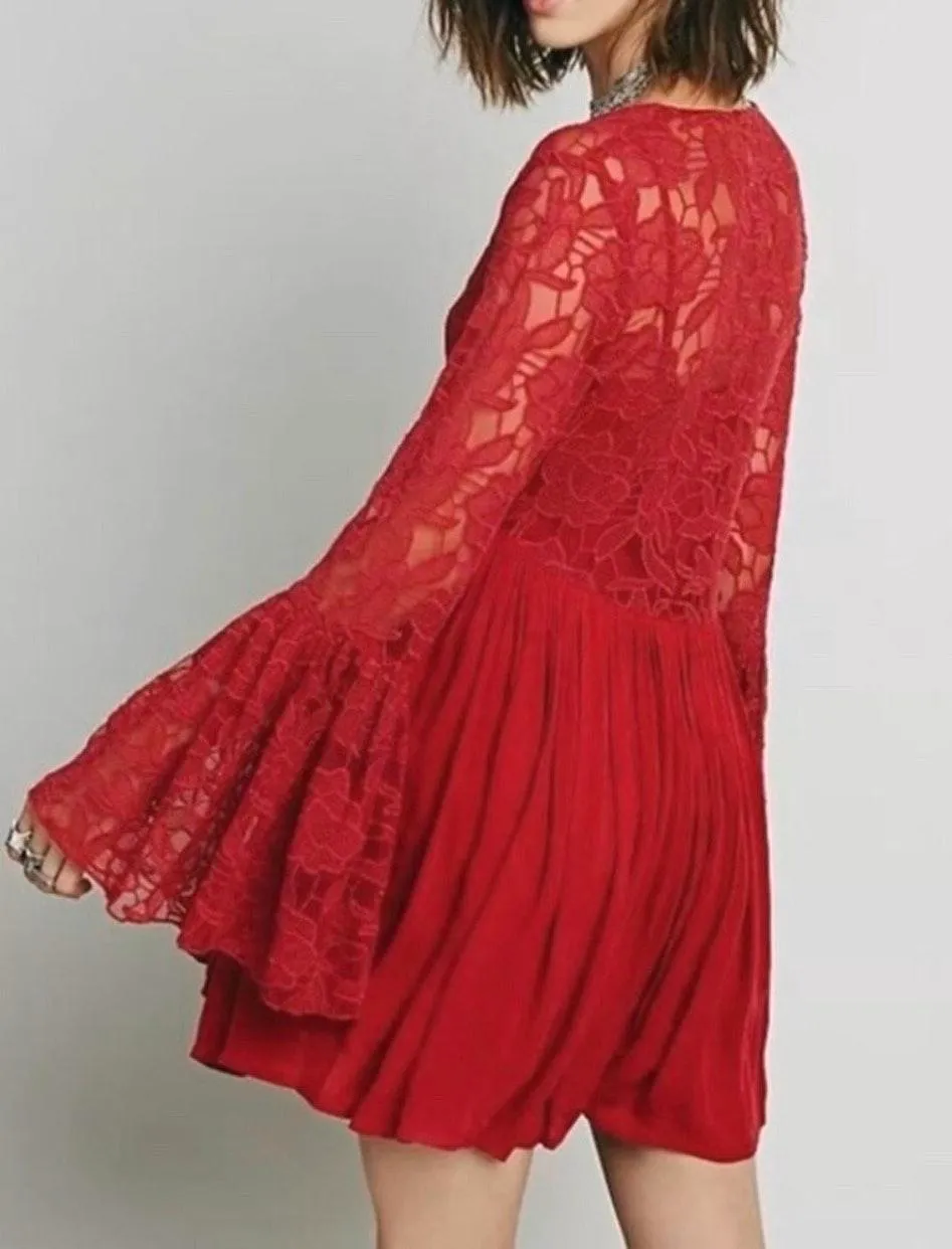 Free People Love From India Red Lace Dress - Image 2