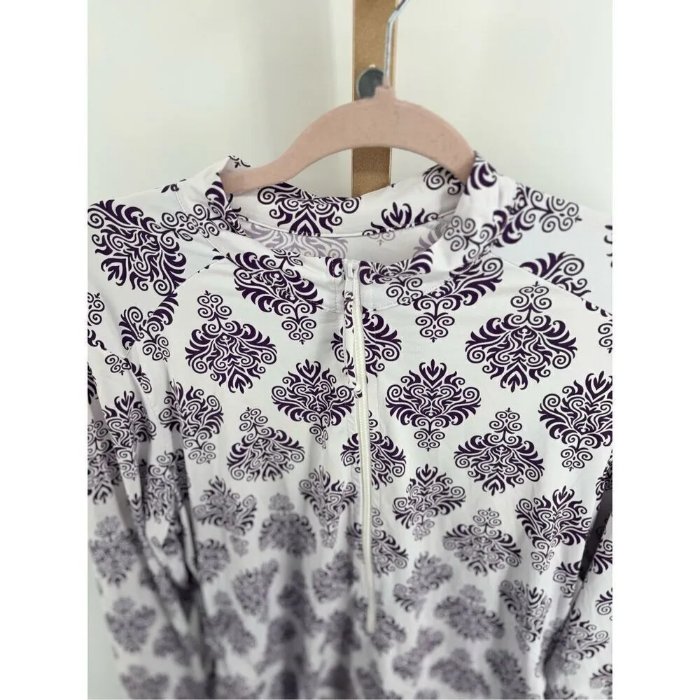Title Nine Women’s Purple White Damask Print Half Zip Pullover Size XL - Image 6