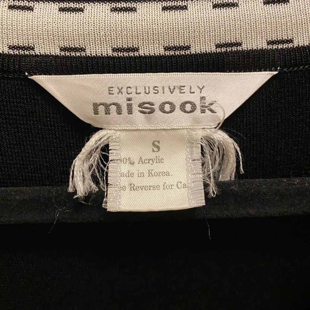Misook Black White Stitch Detail Open Front Knit Cadigan Size Small - Image 3
