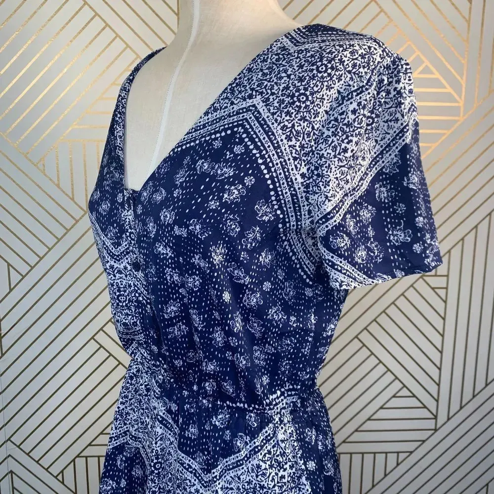 Tularosa Romper‎ V-neck Short Sleeve Blue Bandana Print Ruffle Size Small - Image 7