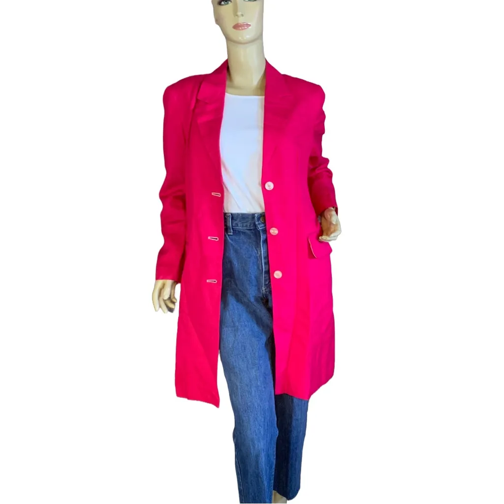 COURTENAY VINTAGE 1980'S PINK LINEN BLEND KNEE LENGTH BLAZER JACKET (10) - Image 6