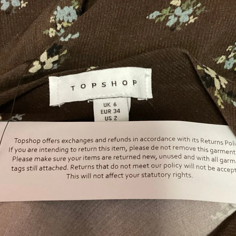 NEW Topshop Brown Ditsy Floral Print Satin Slip Long Sleeve Slim Maxi Dress Sz 2 - Image 7