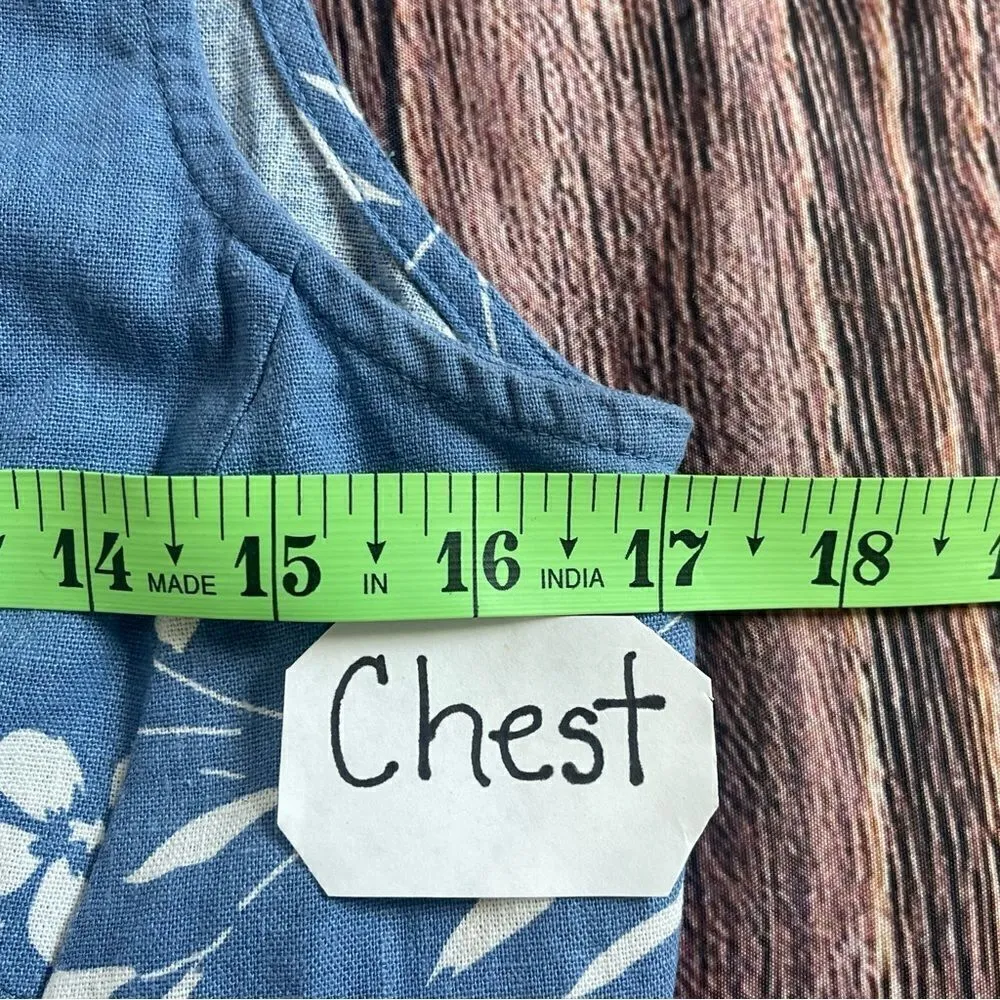 Vintage Expressions Women Linen Blend Dress 10 Floral Hawaiian Beach Blue White Blue - Image 5