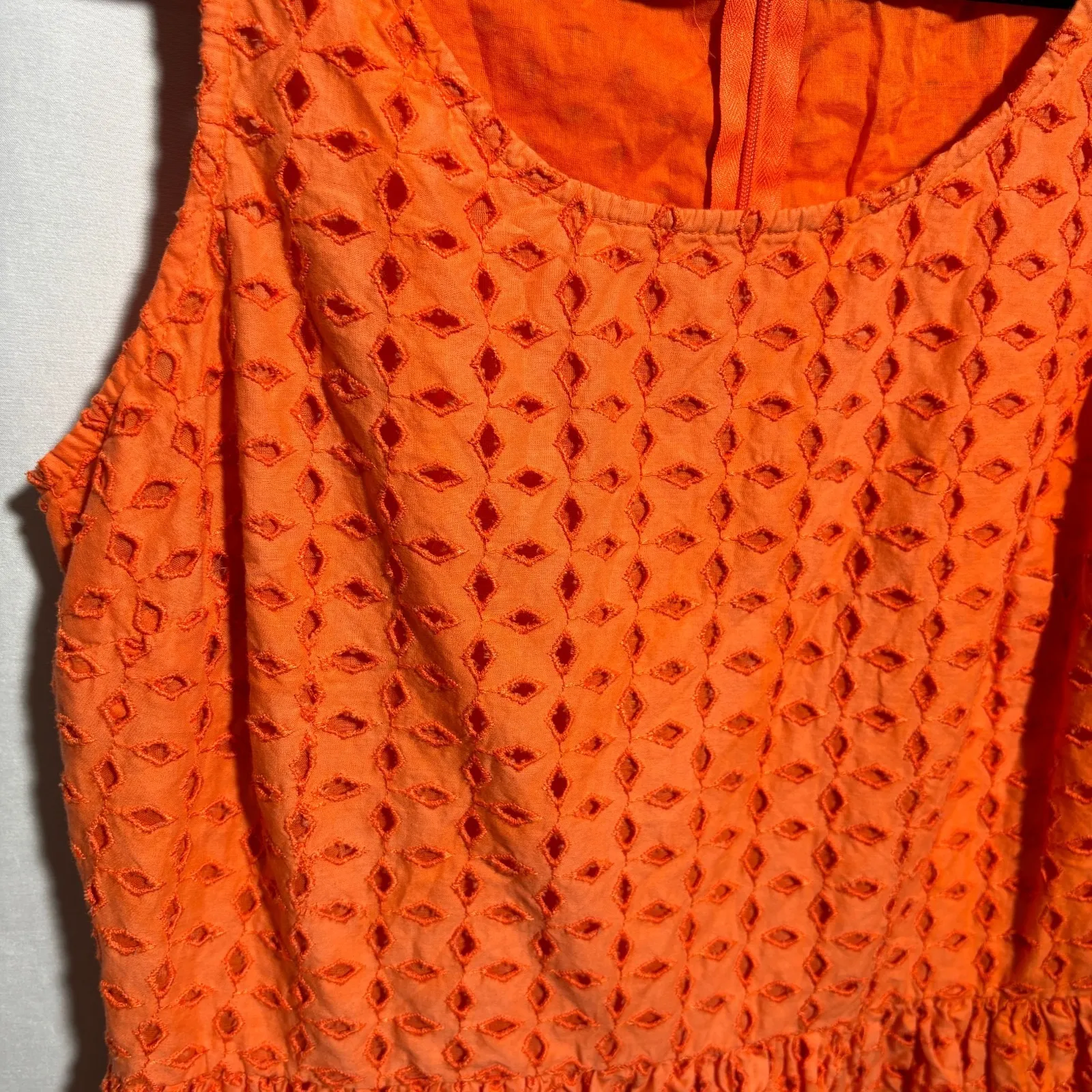 Old Navy Orange Eyelet Tea Length Dress 6‎ Summer Fall Spring Bright Cotton SEE - Image 10