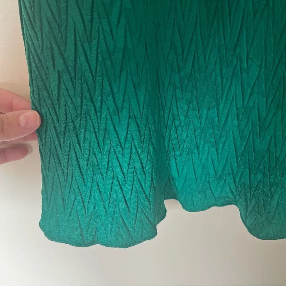 NWT Maggy London Lrg Mock Neck Jacquard Swing Dress Emerald Green Bishop Sleeve - Image 8