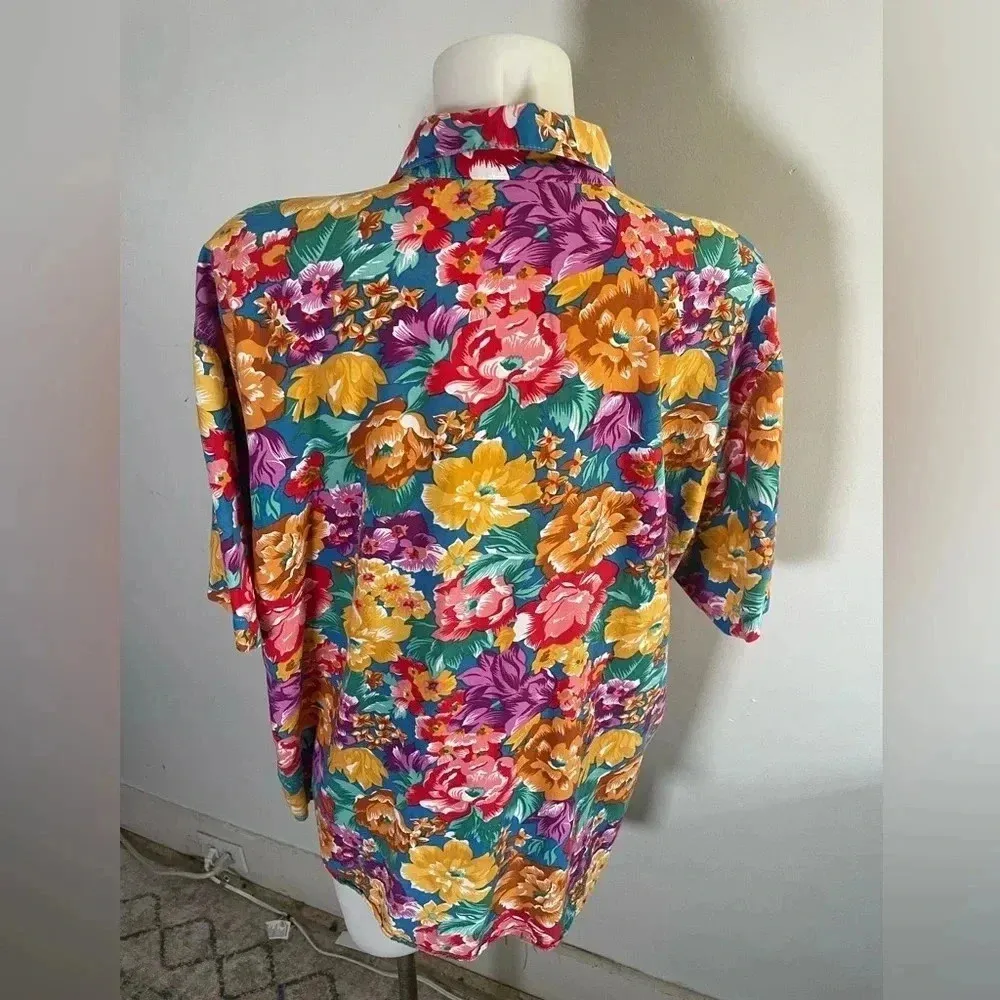 Gitano Vintage 90’s Button Up Floral Top Shirt Medium Plus size Unisex 40/20 001 Green - Image 4