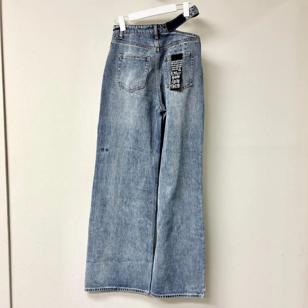 Ksubi Haven High Rise Cutout Waist Denim Wide Leg Jeans Blue Women's Size 27 - Image 4