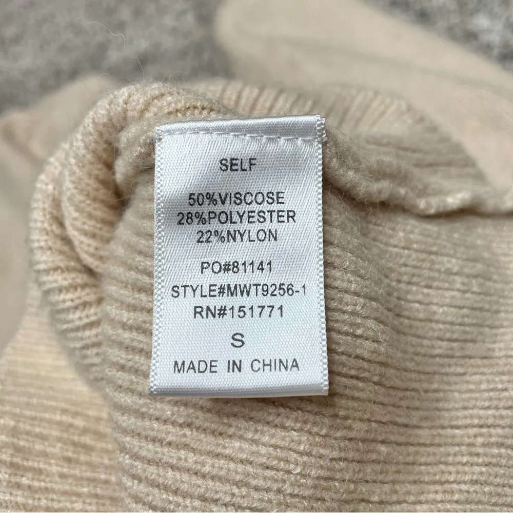 Brown White Tan Striped Colorblock Balloon Sleeve Crewneck Sweater Small - Image 6