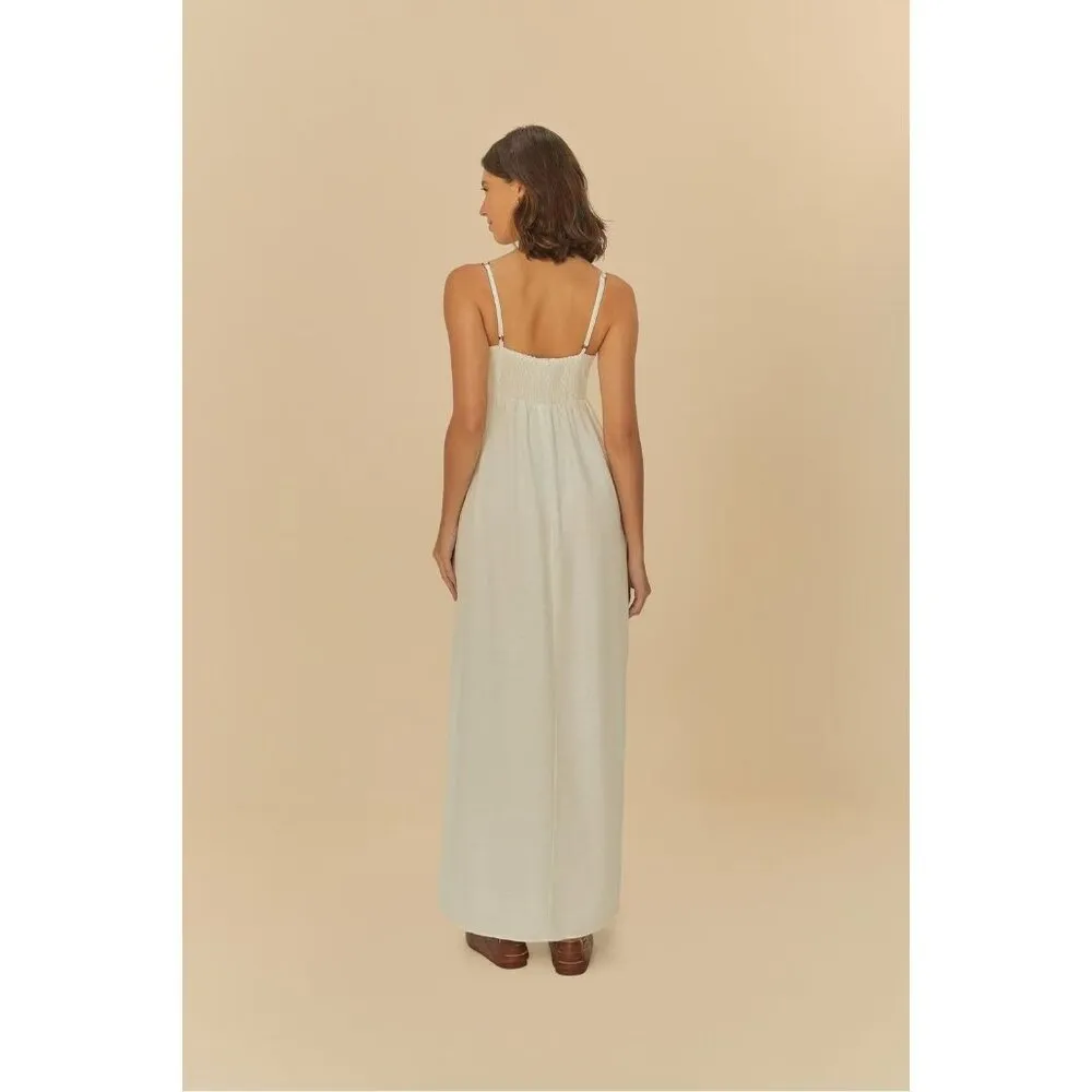 NWOT Farm Rio Linen Blend White Sleeveless Maxi Dress Size S - Image 4