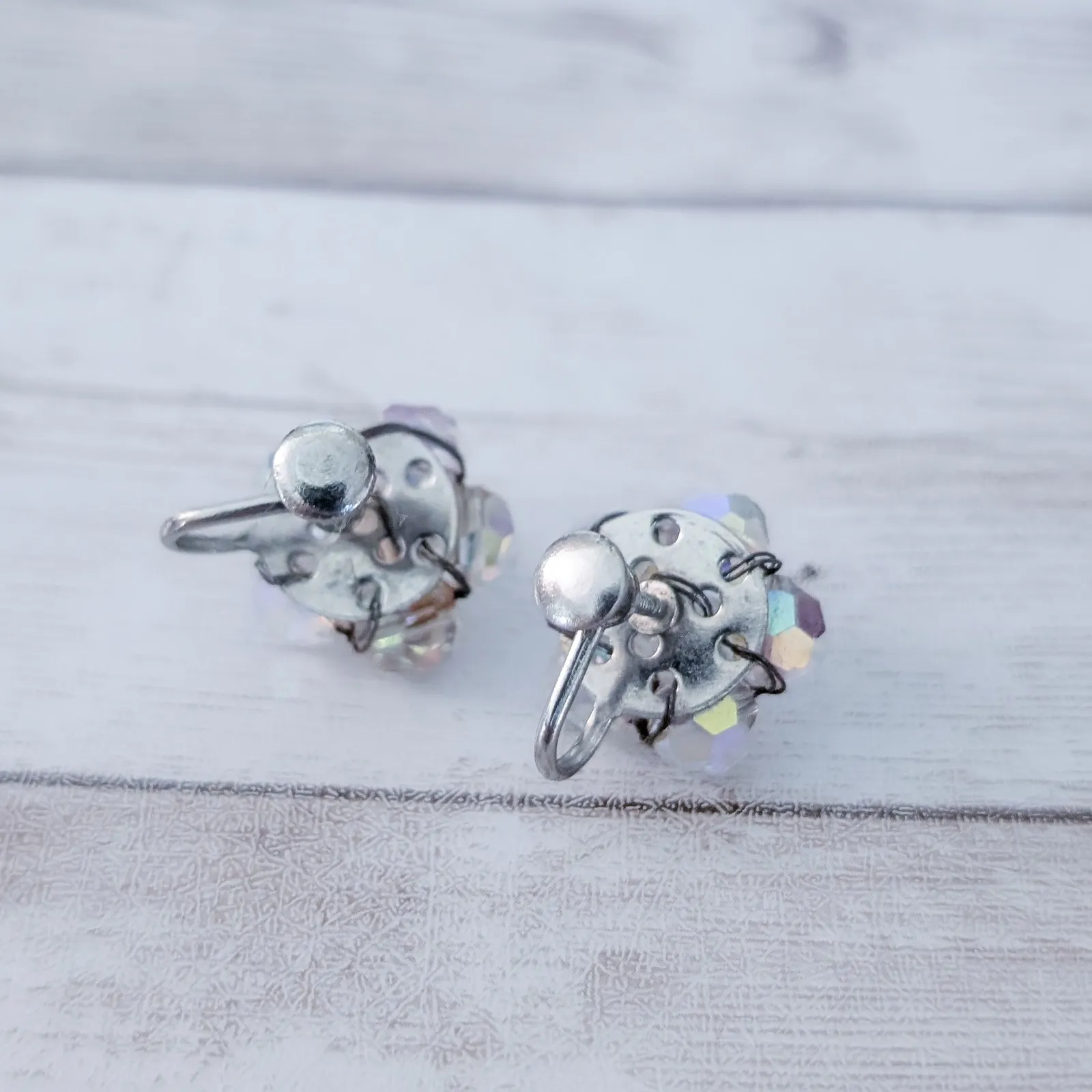 Vintage Screw Back Earrings Iridescent - Image 4