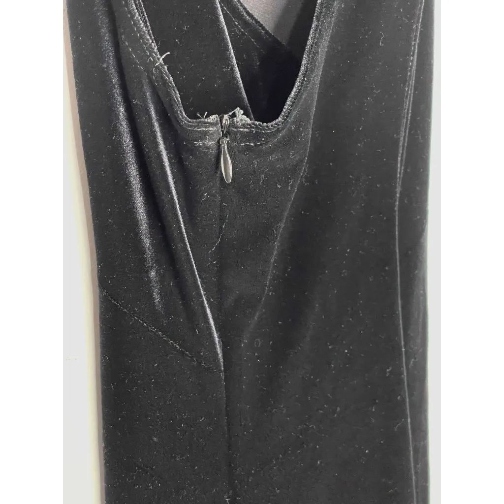 Vintage 90s Maxi Dress Velour Goth Emo Size 2 Casual Corner Black - Image 4