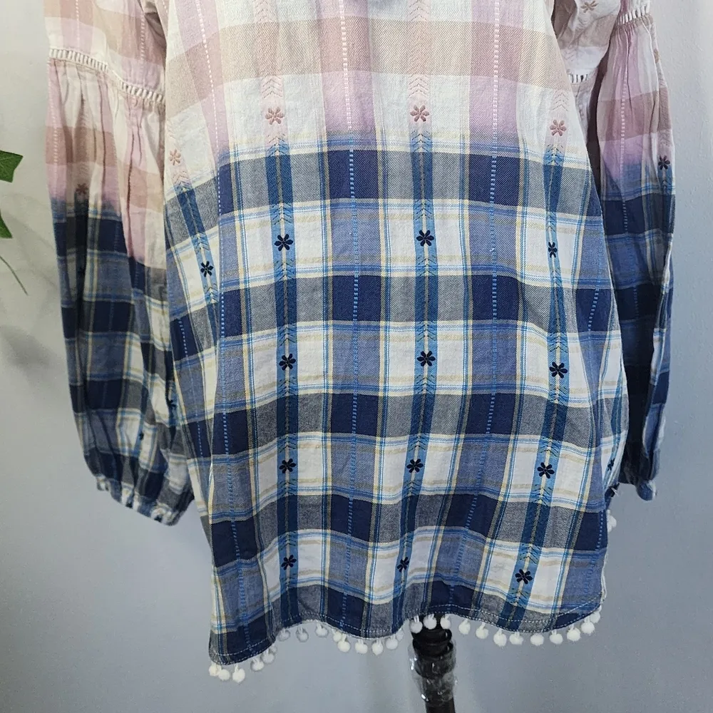 Jag Eliot Boho Ombre Plaid Ballon Sleeve Top - Image 4