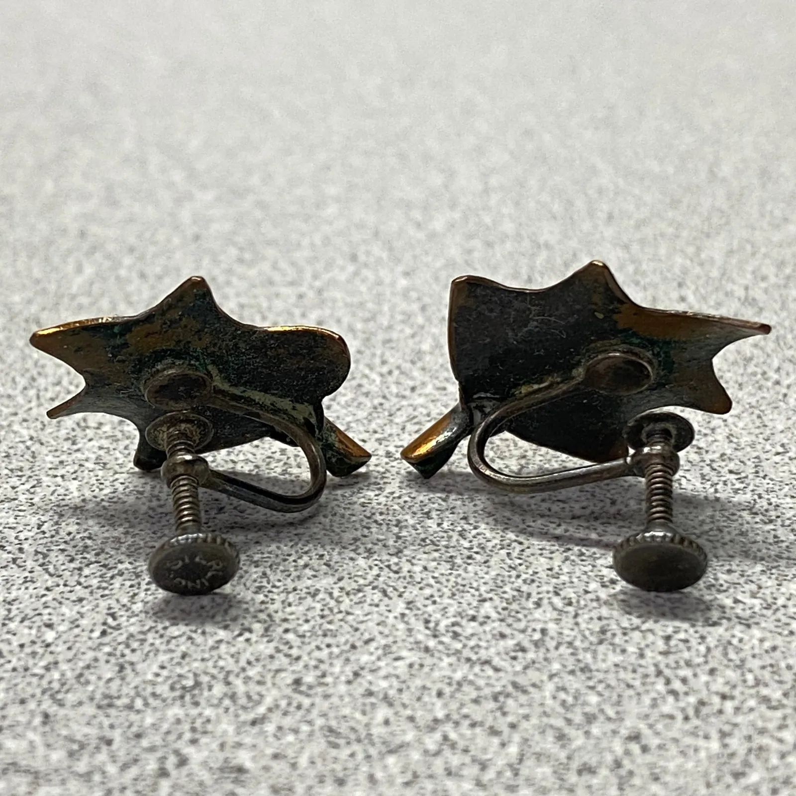 Vintage Copper Leaf Screw Back Earrings Sterling Nature Inspired Autumn Jewelry Brown - Image 7
