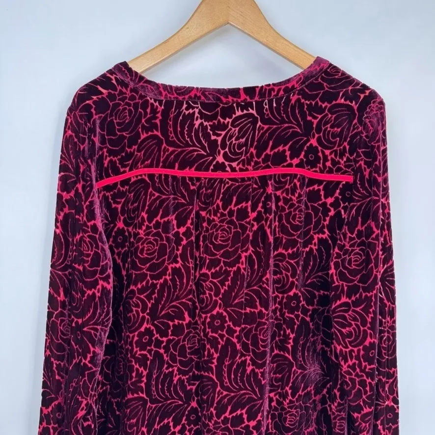Sundance Button Front Top Womens M Red Silk Blend Velvet Vamp Whimsigoth Holiday - Image 7