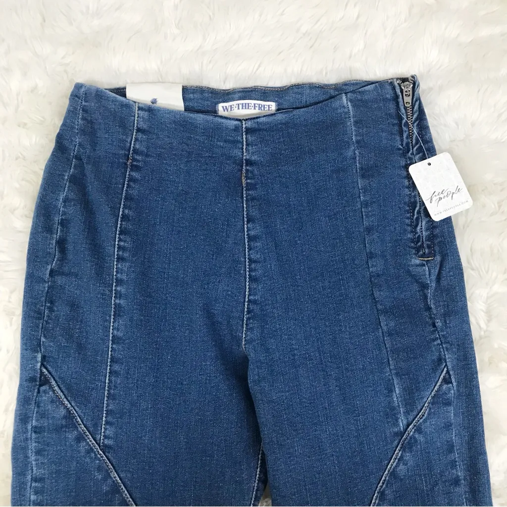 FREE PEOPLE Bella Moto Mid Rise Skinny Jeans Size 27 Ankle Zip Crop Fitted New - Image 4