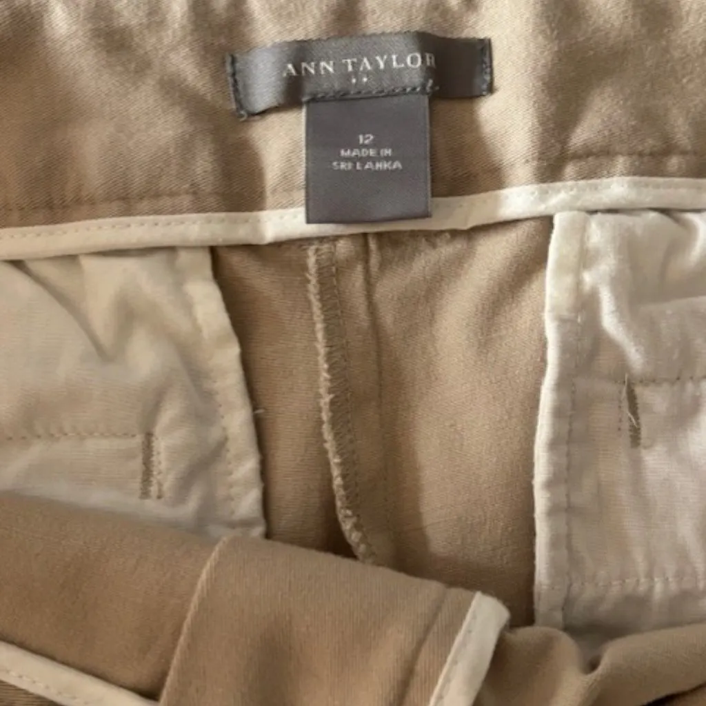 Ann Taylor Shorts Womens 12 Khaki Beige Stretch Flat Front Chino Preppy Active - Image 6