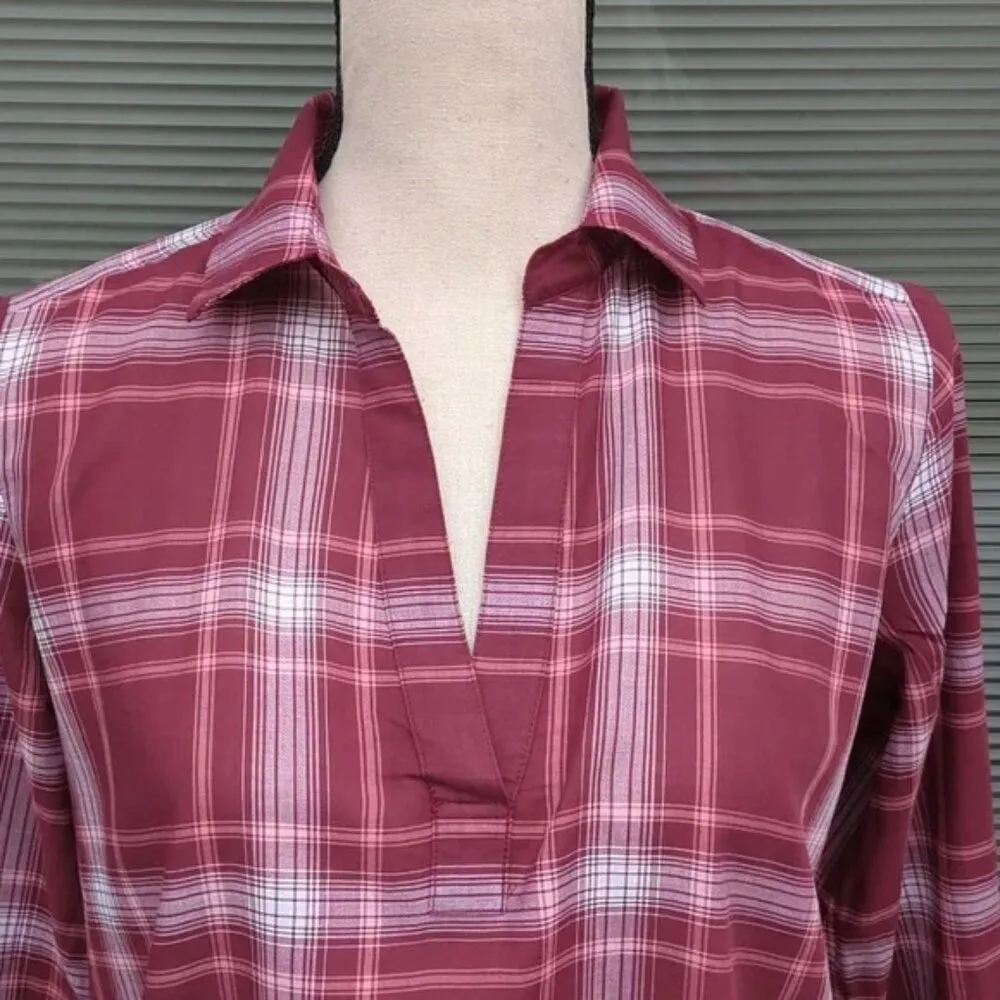 Loft Plaid Collared V-Neck Long Sleeve Tunic Top - Image 2