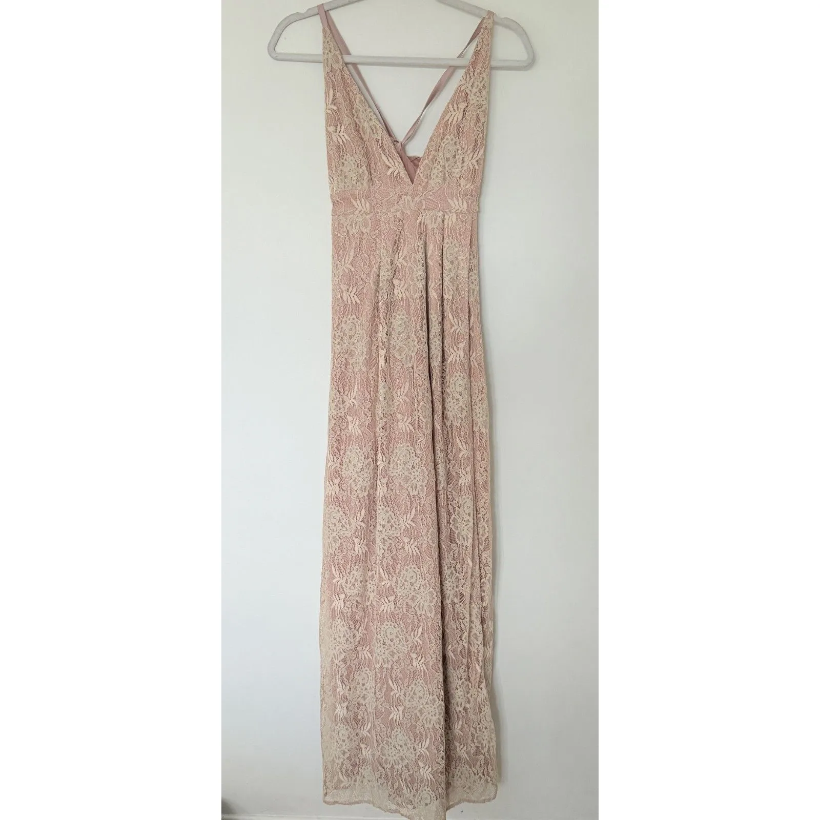 NWT Lulus Stolen Moments Dusty Pink Lace-Up Lace Maxi Dress Sz M - Image 2