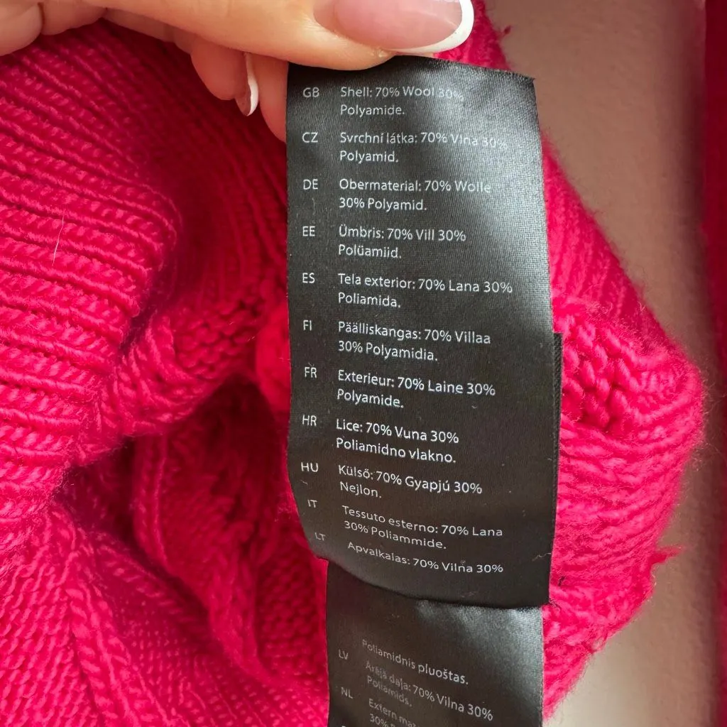 COS Pink Cable Knit Relaxed Oversized Wool Blend Chunky Sweater Size XS - Image 7