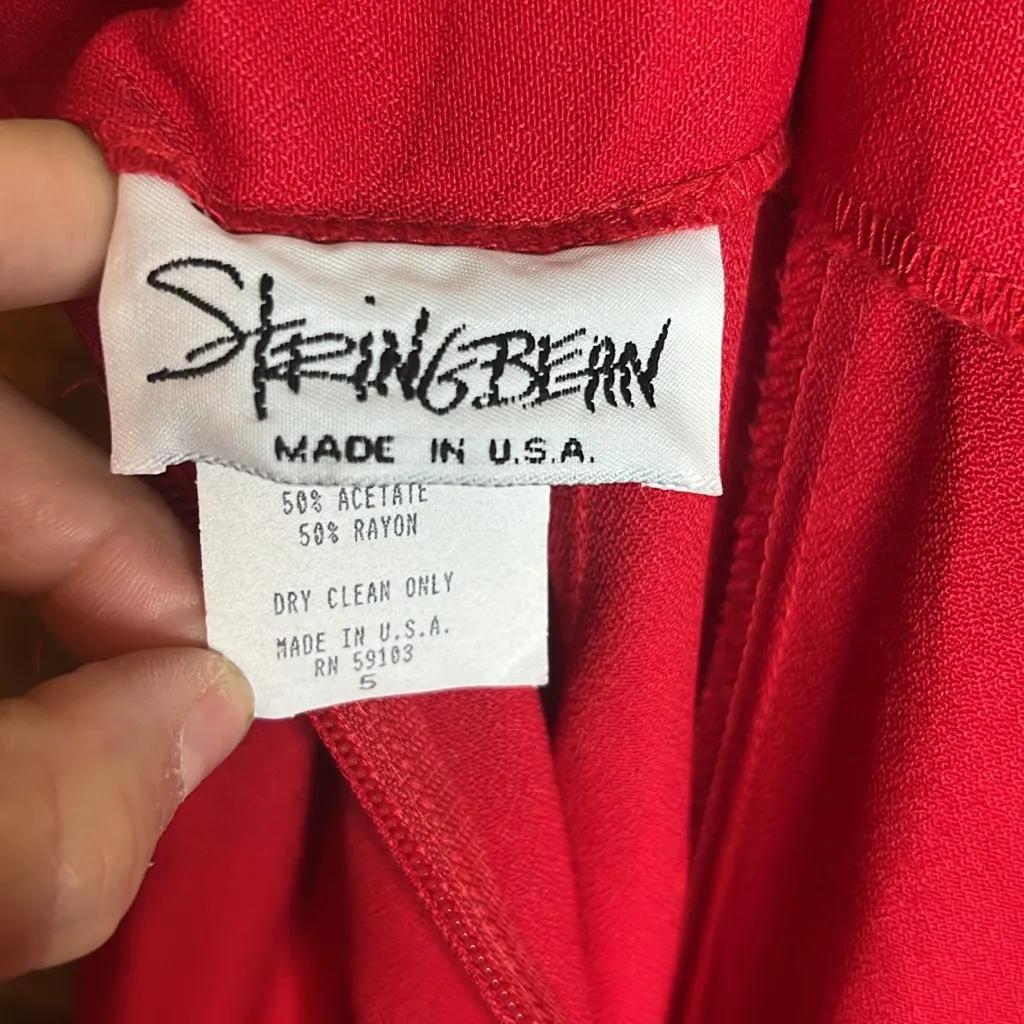 Vintage String Bean 80s Pencil Maxi Skirt Geometric Chain Belt Office Red Size 26 - Image 5