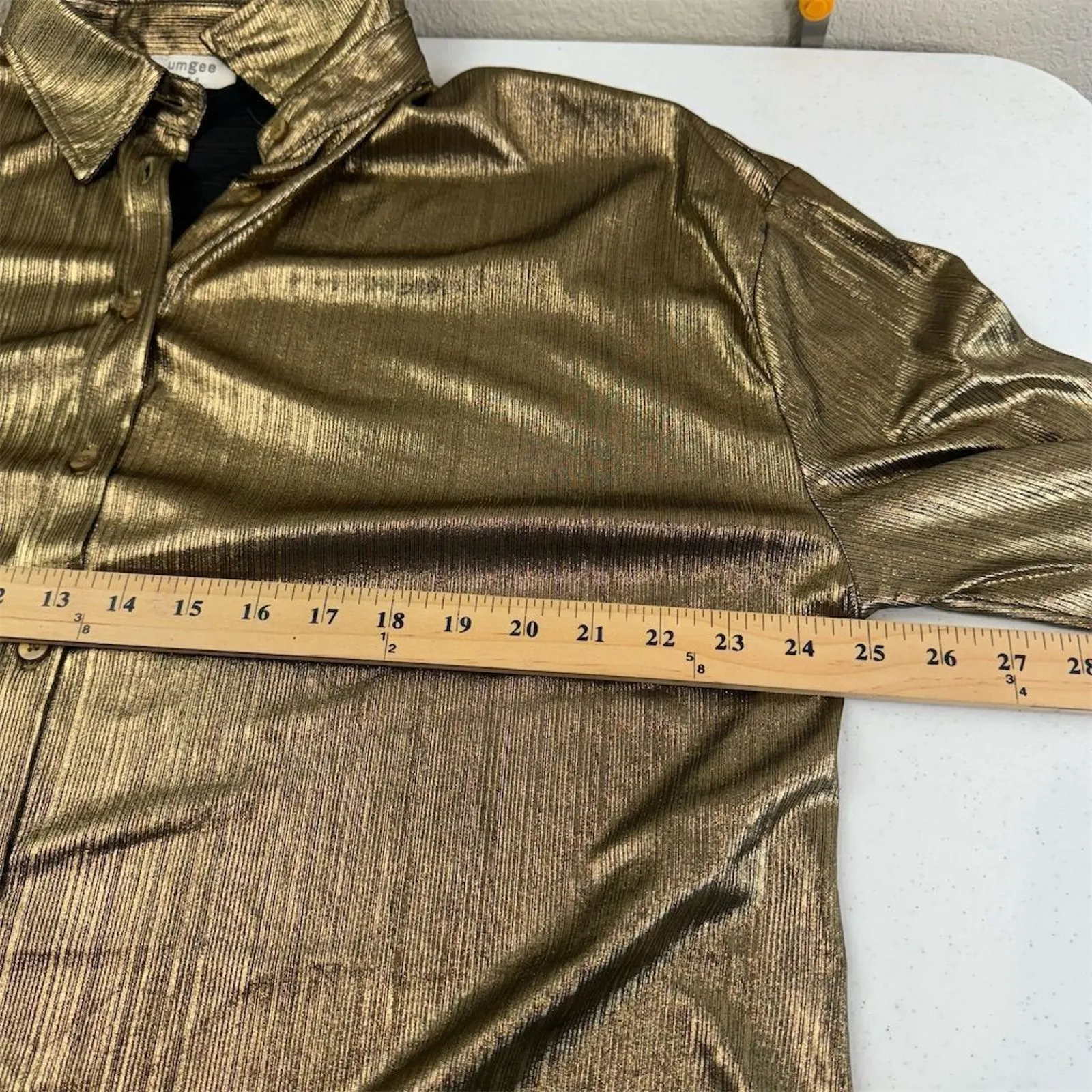 Umgee Women's Gold Button Down Blouse‎ Long Sleeve Size L Casual - Image 7