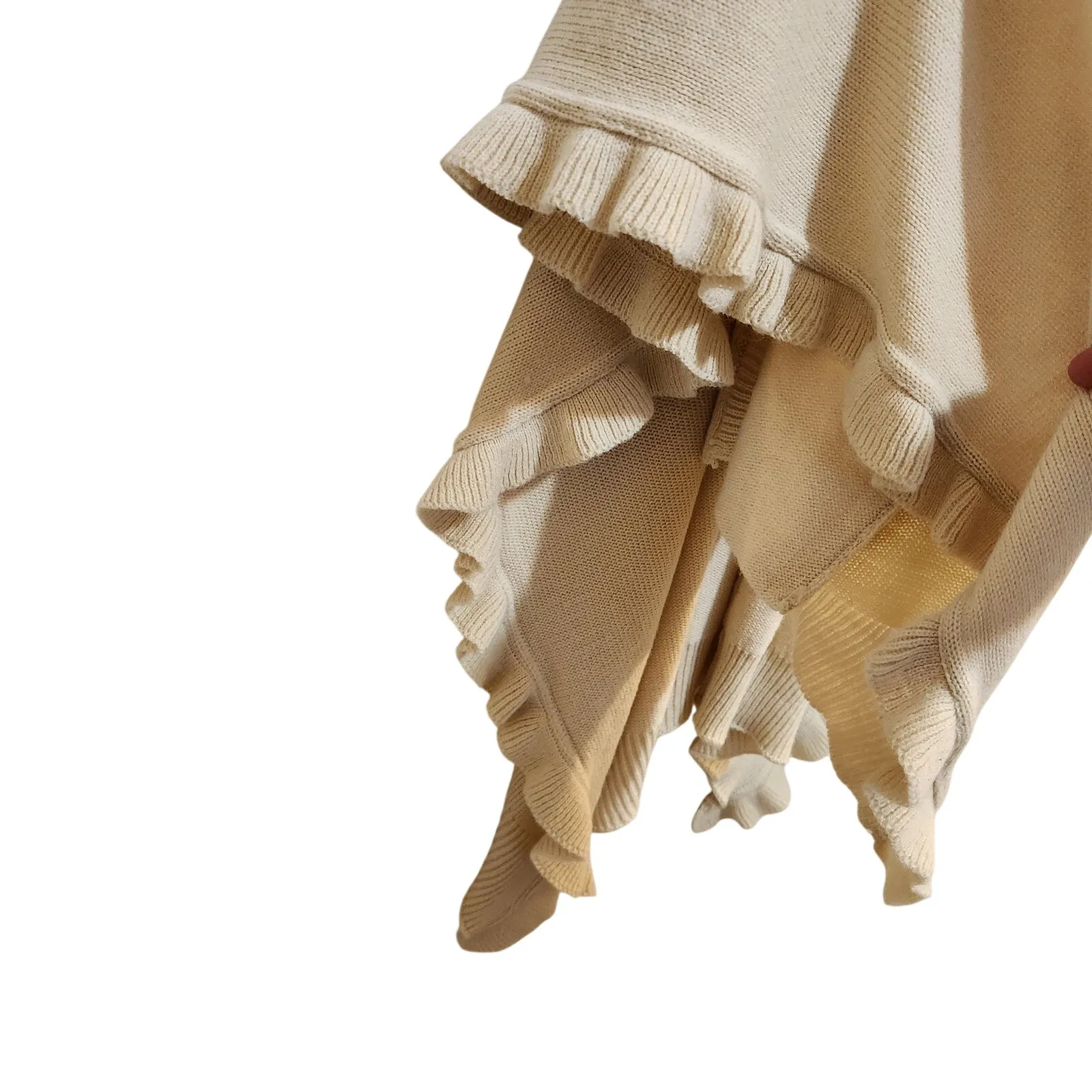 Charlie Paige Cream Open Front Ruffled Knit Poncho Cardigan Sweater One Size - Image 8