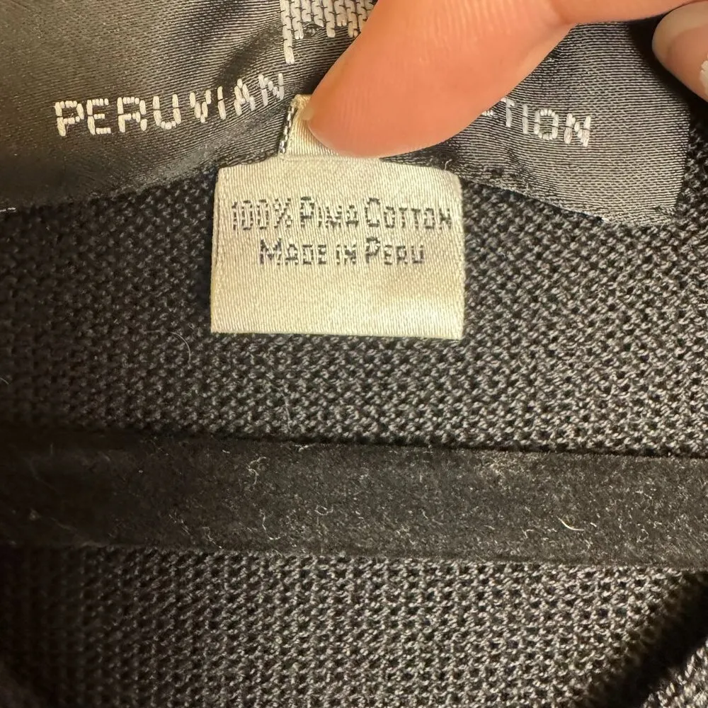 Peruvian Connection V-neck black sweater dress 
 pima cotton Medium C47 - Image 3