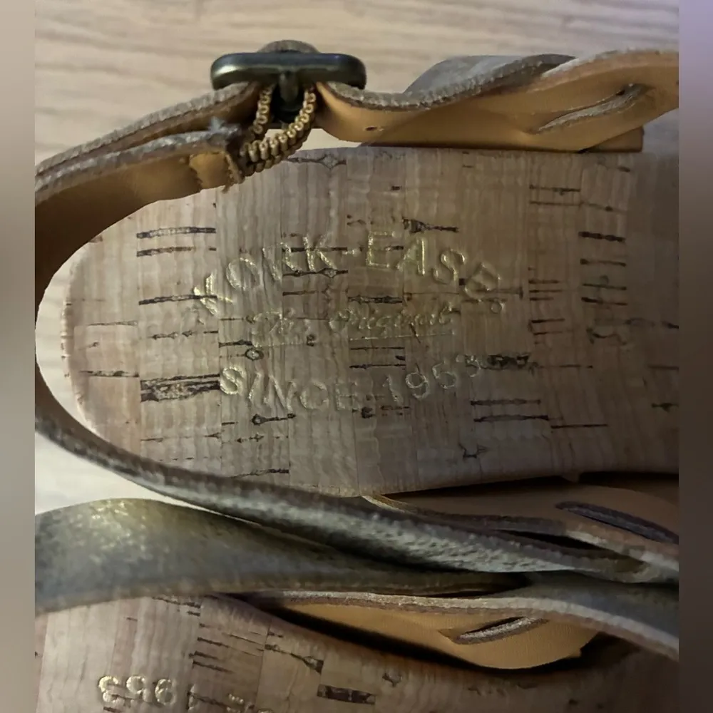 Kork-Ease Gold Cork Wedge Leather Upper Sandals 6 - Image 6