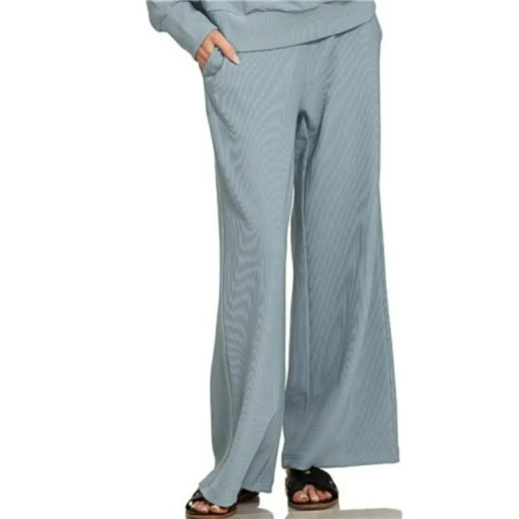 Zenana Ribbed High Neck Half Zip Pullover & Pants Set - Image 2