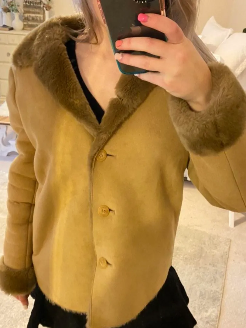 Coaco Faux Fur Coat Brown - Image 3