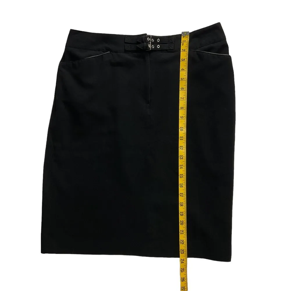 Larry‎ Levine Stretch Pencil Skirt Black Buckle Size 12 Classic Work Minimalist - Image 11