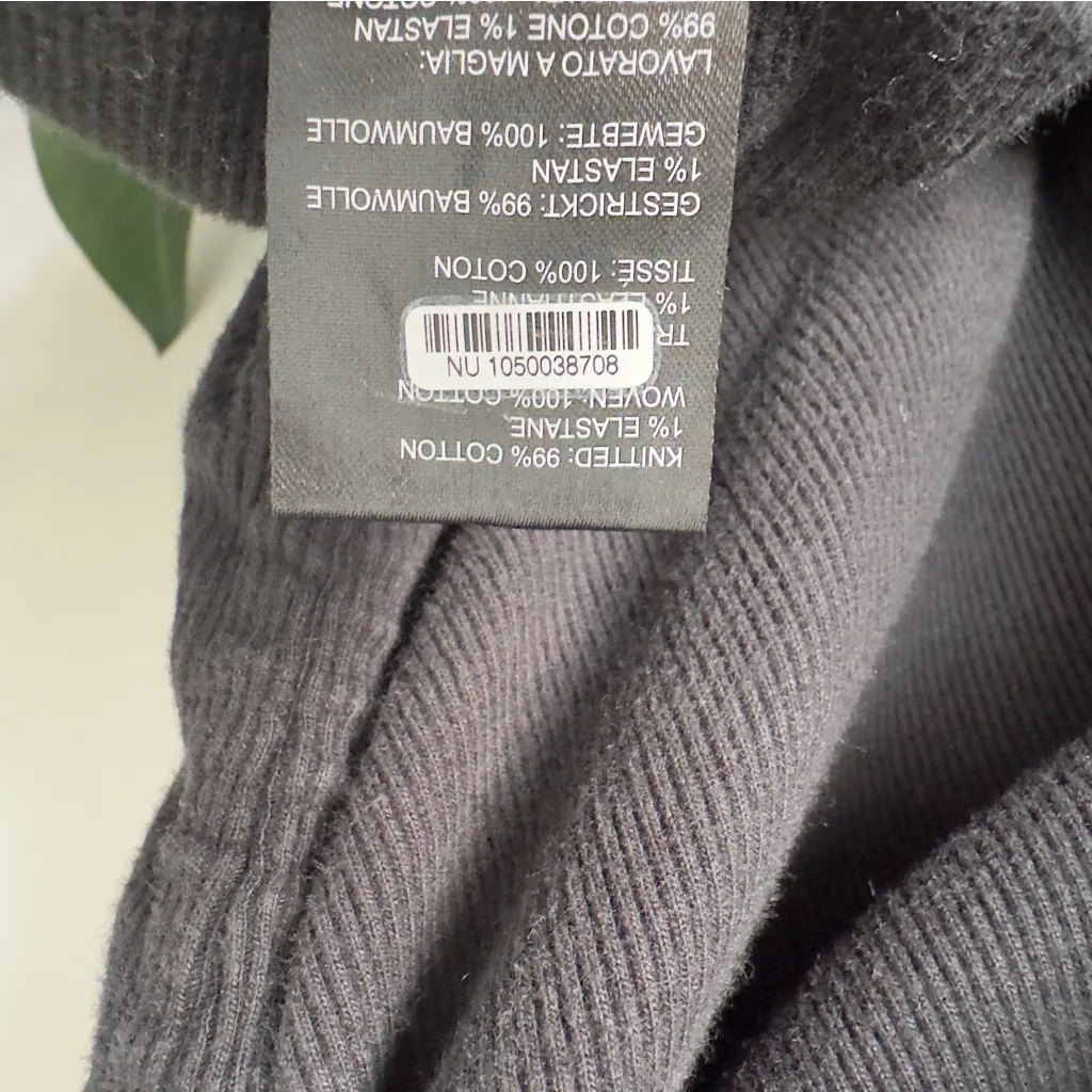 Anthropologie One Shoulder Ruffle Sleeve Side Top Ribbed Black Cotton Stretch 36 - Image 8