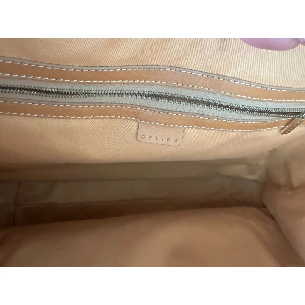 CELINE Vintage Tan Blue Macadam Tote Shoulder Bag - Image 8