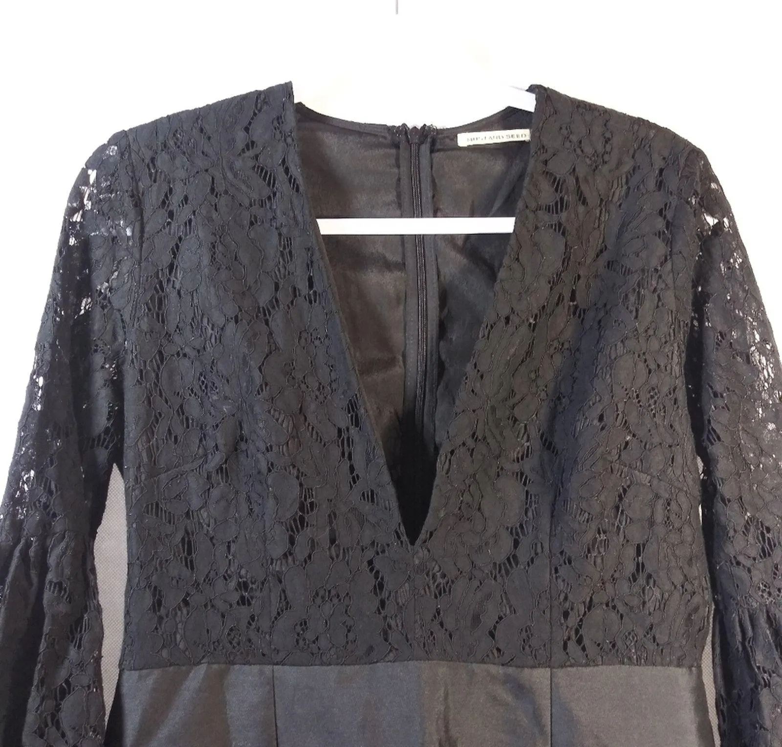 Mustard Seed Black Lace Plunging V Neck Mini Dress Witchy  Size L - Image 4