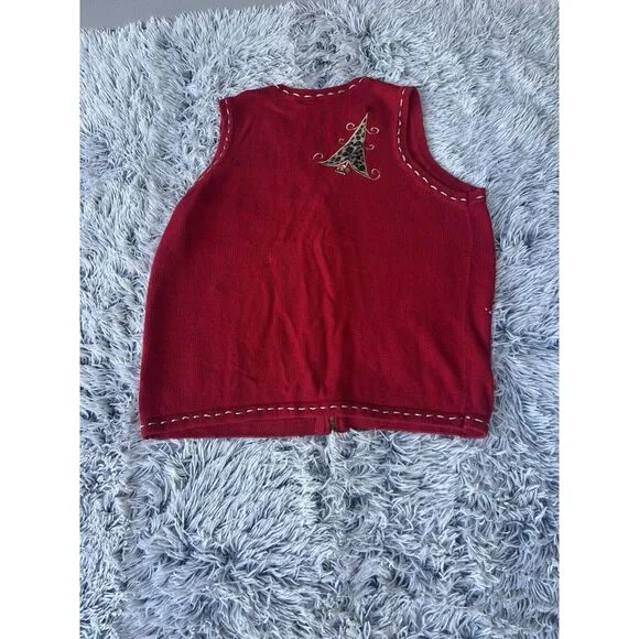 Holiday Editions Woman's Christmas Sweater Vest Leopard Red Size 1X *See‎ Pic 8 - Image 2