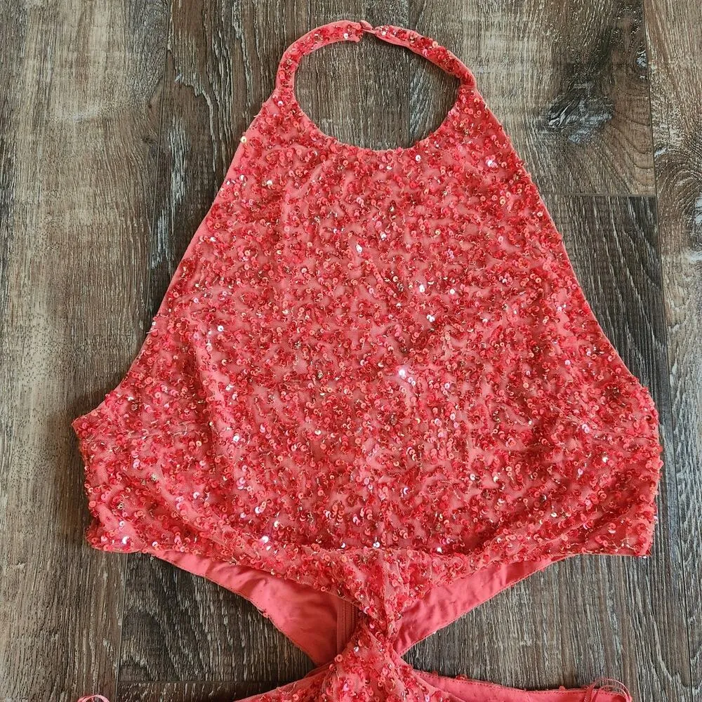 Retrofete Katerina Sequin Dress in Calypso Coral Maxi Size Large NWT Halter - Image 4