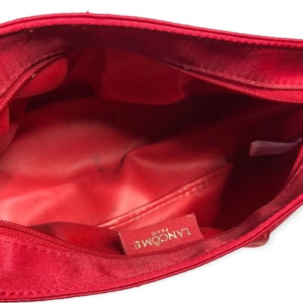 Lancome Paris Vintage Satin Sequence Make Up Bag Red - Image 5