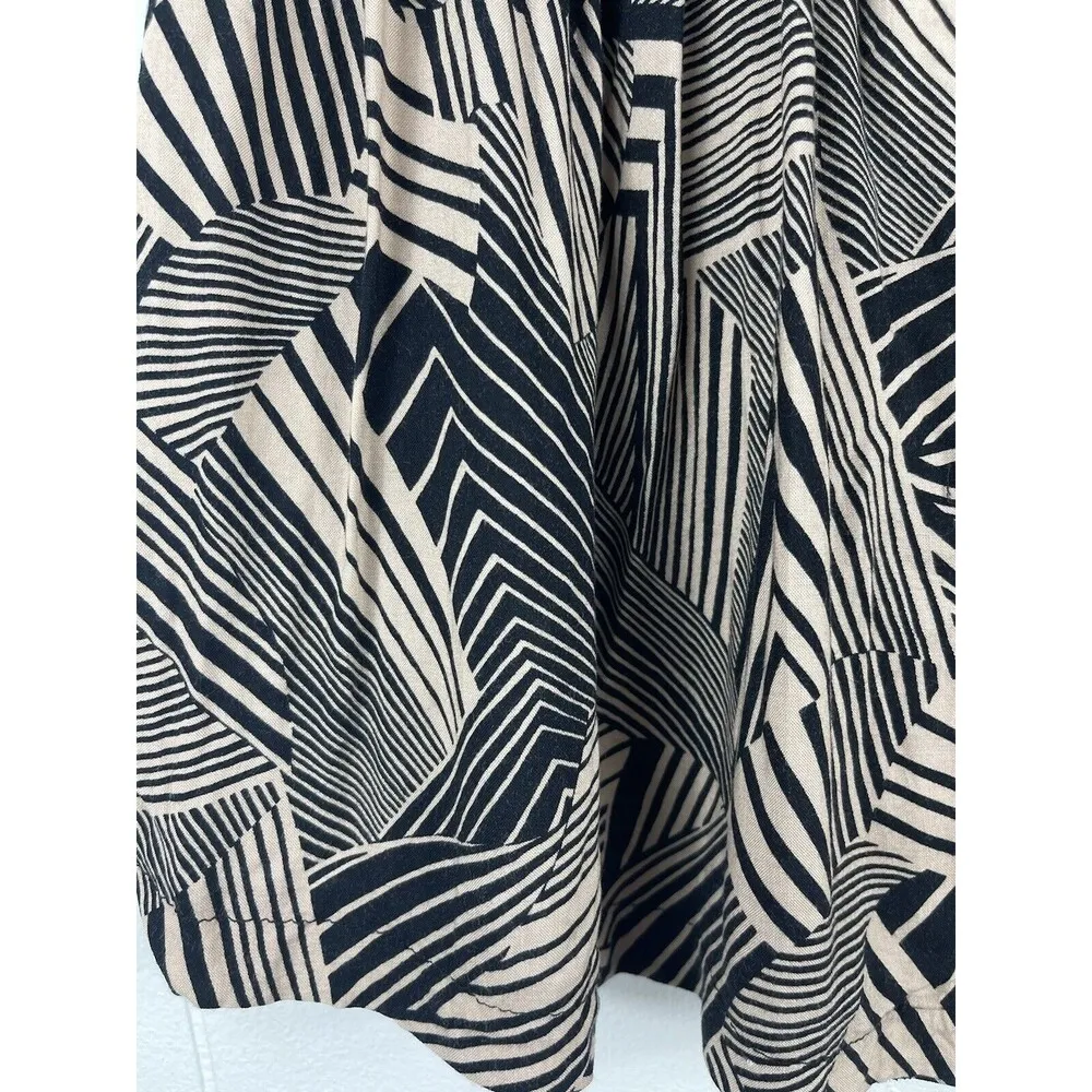 Papaya Pinkish Tan Black Tropical Leaf Striped Print Button Pleated Mini Skirt M - Image 7