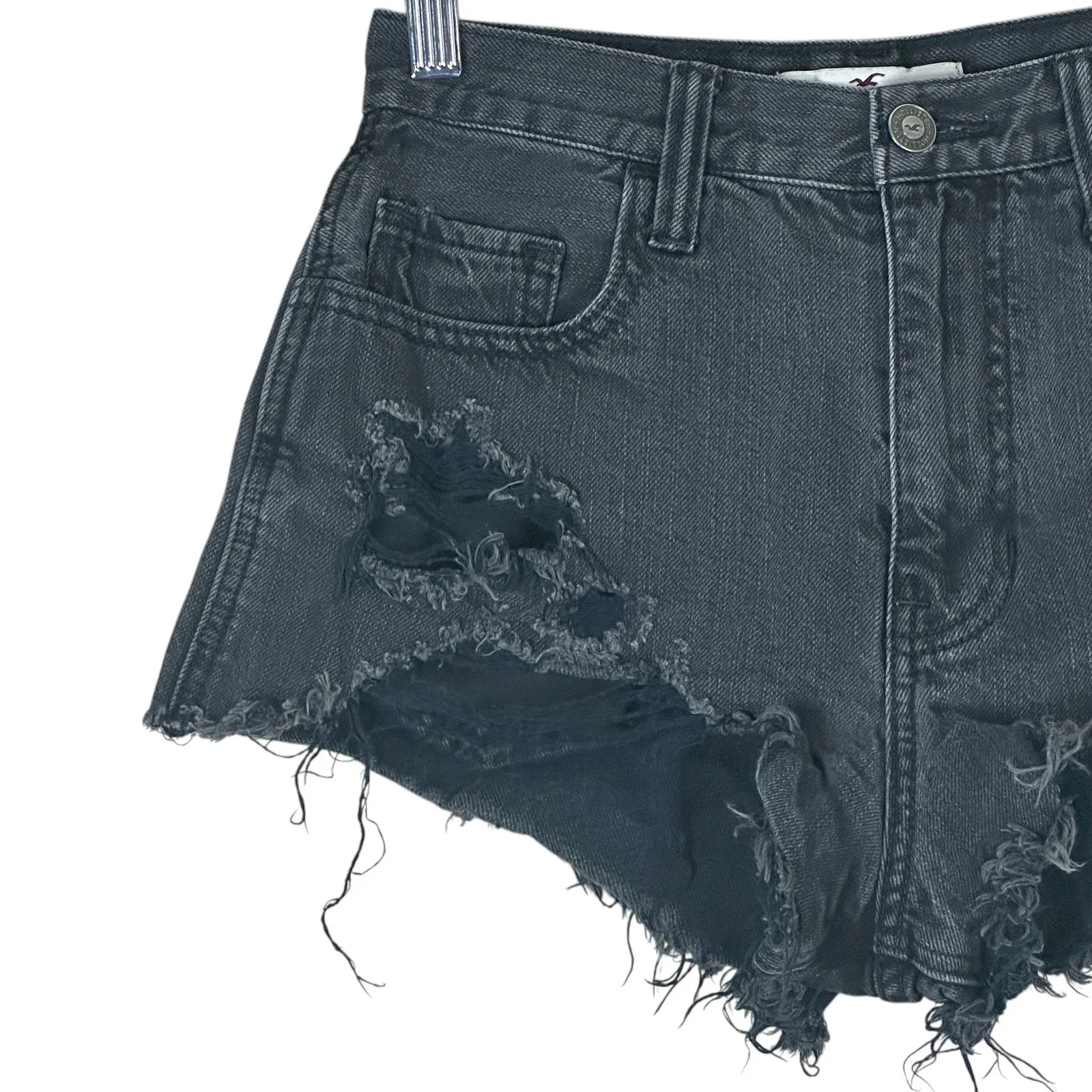 Hollister Denim Shorts Womens 0 Black Distressed High Waisted Y2K Grunge Punk - Image 2