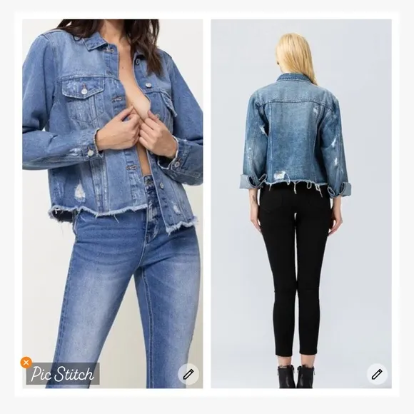 Vervet Plot Twist Classic Fit Distressed Denim Jacket - Image 2